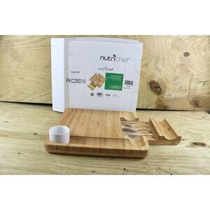 New NutriChef Bamboo Cheese Cutting Board and Wood Metal Cutlery Set With Drawer